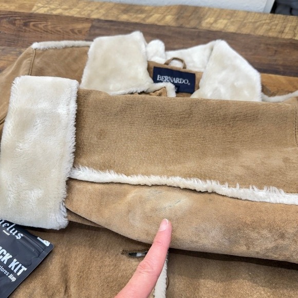 Bernardo Suede Sherpa Patchwork Coat Womens XLP Southwestern Fall Winter Warm - Picture 8 of 16